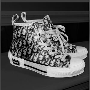 Dior Monogram High-Top Sneakers in White and Gray